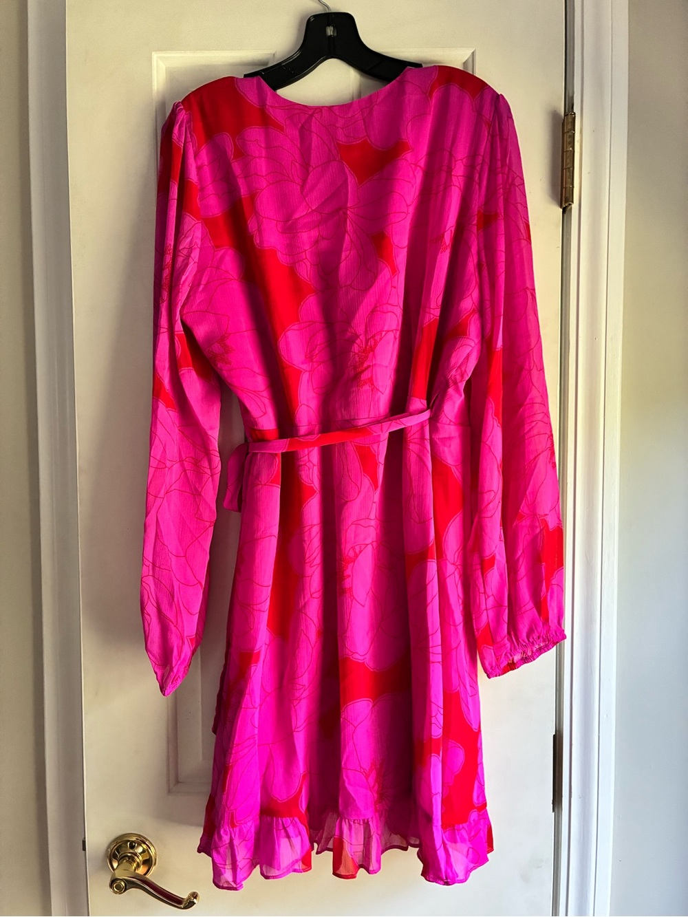 Girls' Pink & Red Floral Tie-Waist Wrap Dress - Picture 3 of 3